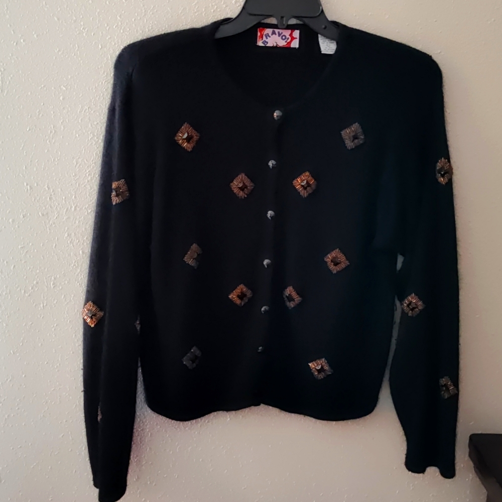 Bravo vintage women's sweater.  Size L.  Beautiful embellishments.